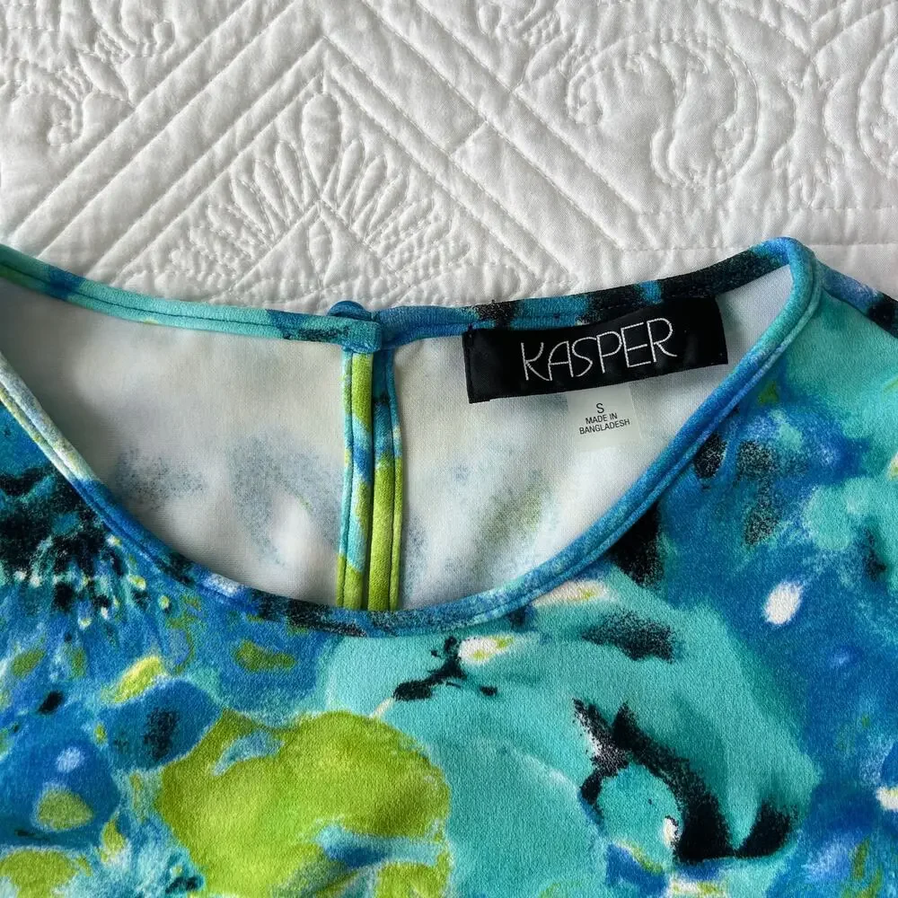 Kasper Sleeveless Blouse Shell Blue Green Floral Work Wear Small - Picture 5 of 6